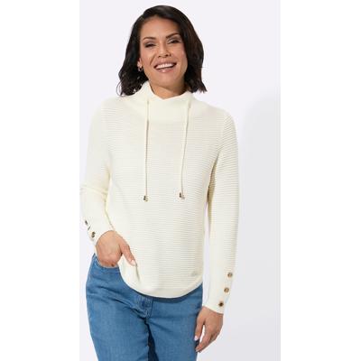 Strickpullover CASUAL LOOKS "Langarm-Pullover", Damen, Gr. 44, weiß (ecru), 50% Baumwolle, 50% Polyacryl, unifarben, Pullover Strickpullover