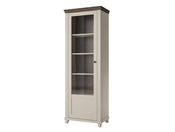 Lomadox Wohnzimmer Vitrine in Beige & Eiche, Landhausstil, 1 Tür mit Anschlag Links, Vitrinenschrank, Wohnzimmerschrank, Schrank, Standvitrine, Geschirrschrank