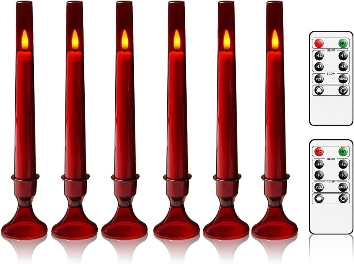 Set van 6 rode vlamloze LED taper kaarsen van acryl voor decoratieve verlichting