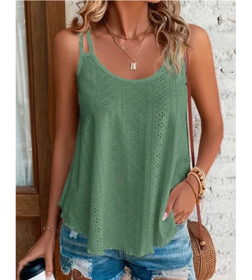Lush Living Finds Boho Breeze Hollow Out Tank Top For Women Lightweight Summer Beach Blouse green s