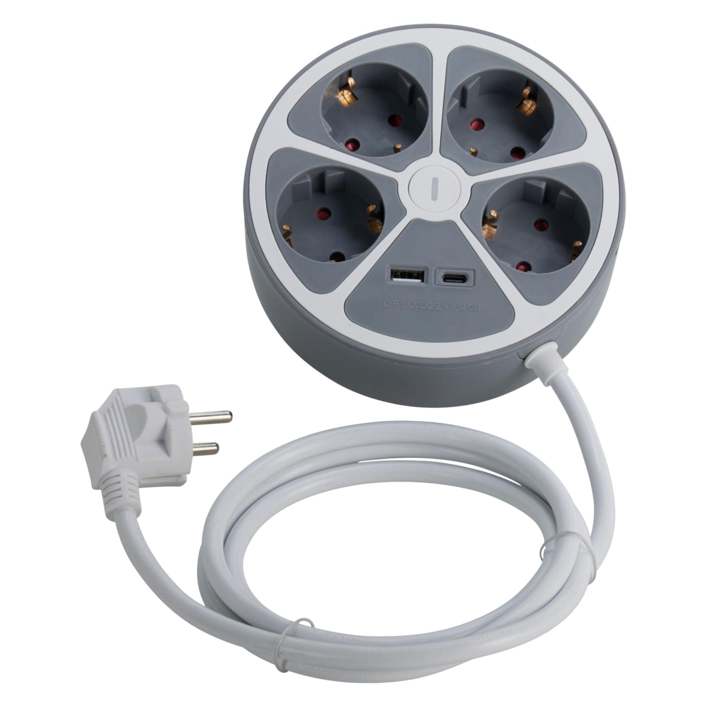 Steckdosenleiste Rund 4-Fach Grau (4x, USB-A, USB-C, 1.40 m) (57964767)