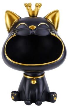 Uplifted Goods Fortune Crown Decorative Cat Entrance Key Storage Tray For Home Decor black