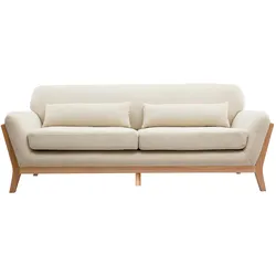 Beigefarbenes skandinavisches 3-Sitzer-Sofa mit Holzbeinen YOKO