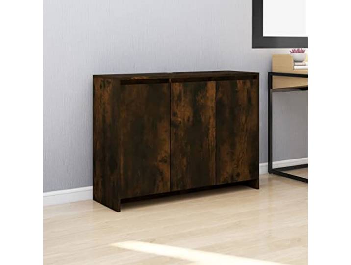 RJPLMFV Anrichte Chene Fume 102 x 33 x 75 cm, Holz, 3 Türen Multimedia-Aufbewahrung, robustes Regal, Deko für Wohnzimmer, Seitenschrank