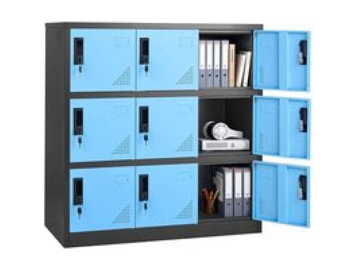 VEVOR Metallspind 3 Ebenen, Schließfachschrank, Tragkraft 30 kg, Wertfachschrank 2 Schlüssel pro Tür, Fächerschrank für Büro, Schule, Fitnessstudio, einfache Montage, 90x45x94 cm, Blau/Schwarz