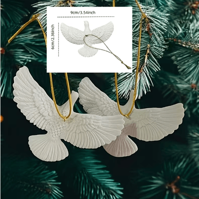 Inspire Picks Elegant Dove Christmas Ornaments Peaceful Pigeon Figurine Holiday Home Decor 2pcs