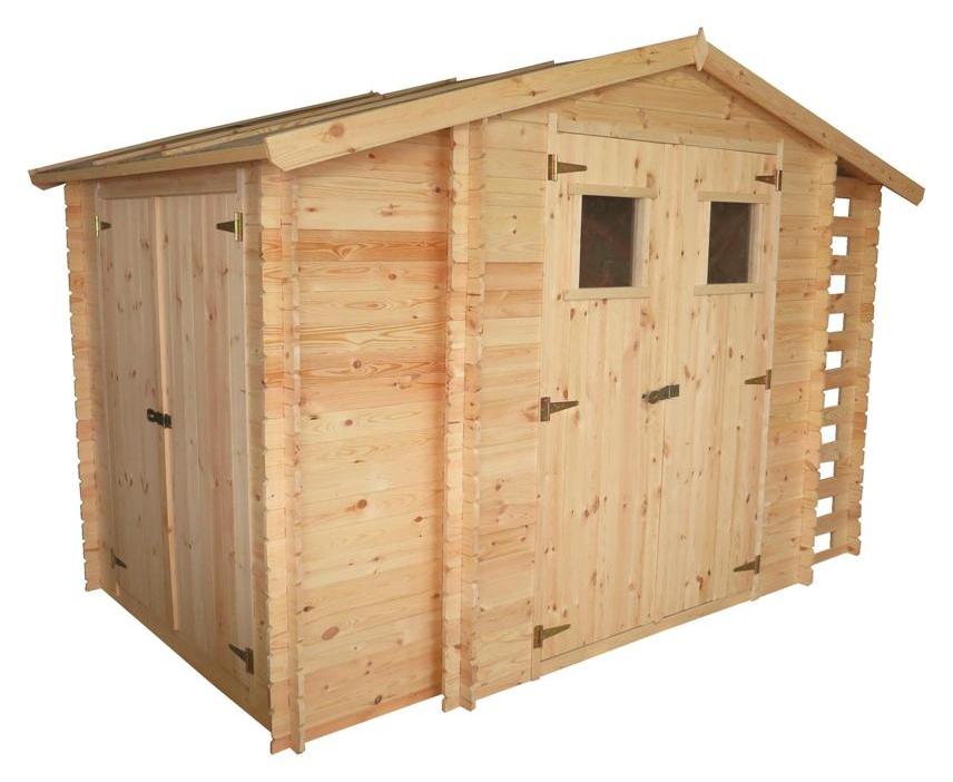 Gartenschuppen Eisenstadt - 3,12 x 2,00 Meter aus 19mm Blockbohlen inkl extra Lagerraum und Kaminholzunterstand