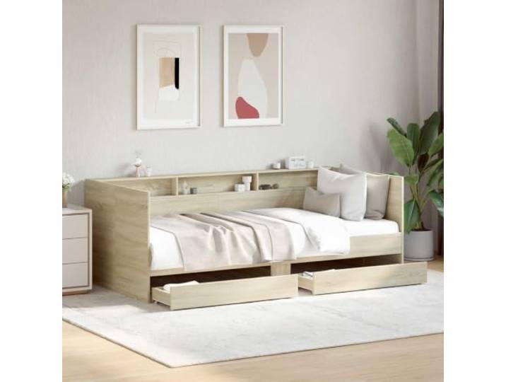 RJPLMFV Beistellbett mit Schublade Eiche Sonoma Holz Schlafsofa, Bettaufbewahrung, modernes Design, pflegeleicht, Gästezimmer