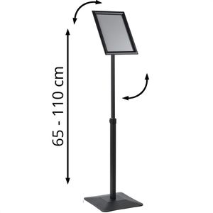 Böttcher-AG Infoständer aus Aluminium, schwarz, A4, 65-110 cm höhenverstellbar, Hoch- oder Querformat