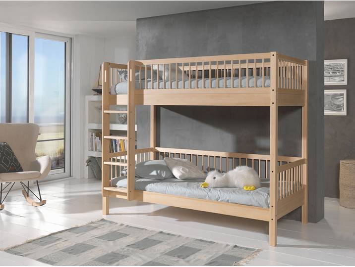 Massives Etagenbett - teilbar 90 x 200cm Holz/Braun/Buche