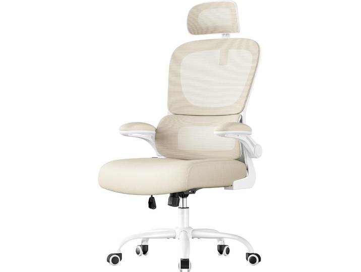 Bürostuhl ergonomisch Netz sandbeige atmungsaktiv