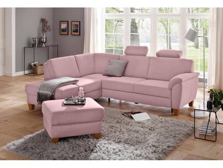 Ecksofa, Microfaser Altara Nubuck, Altrosa, 250×201 cm, Federkern & Stauraum, Modern, Home-affaire