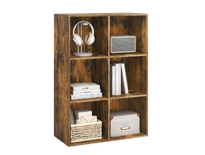 Bibliothèque Armoire WOLTU - 6 Cubes Compartiments - Casier en Bois d'Ingénierie - Marron Rustique