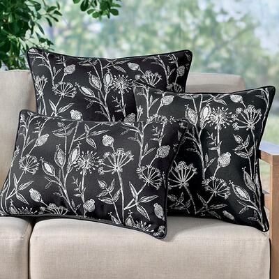 "Poppy Piped Outdoor Pillow - 12"" X 20"" Lumbar - Grandin Road"