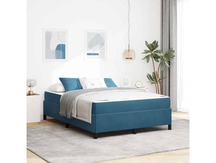 Holzwerkstoff Modernes Design Bettrahmen Set Matratze Dunkelblau 140 x 190 Bettrahmen mit Matratze Dunkelblau 140x190 cm Stoff inklusive Taschenfederkern Lattenrost Komfort Doppelbett