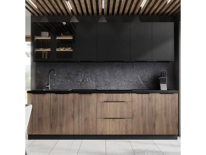 Cuisine complète moderne bois et noir 260cm MAO
