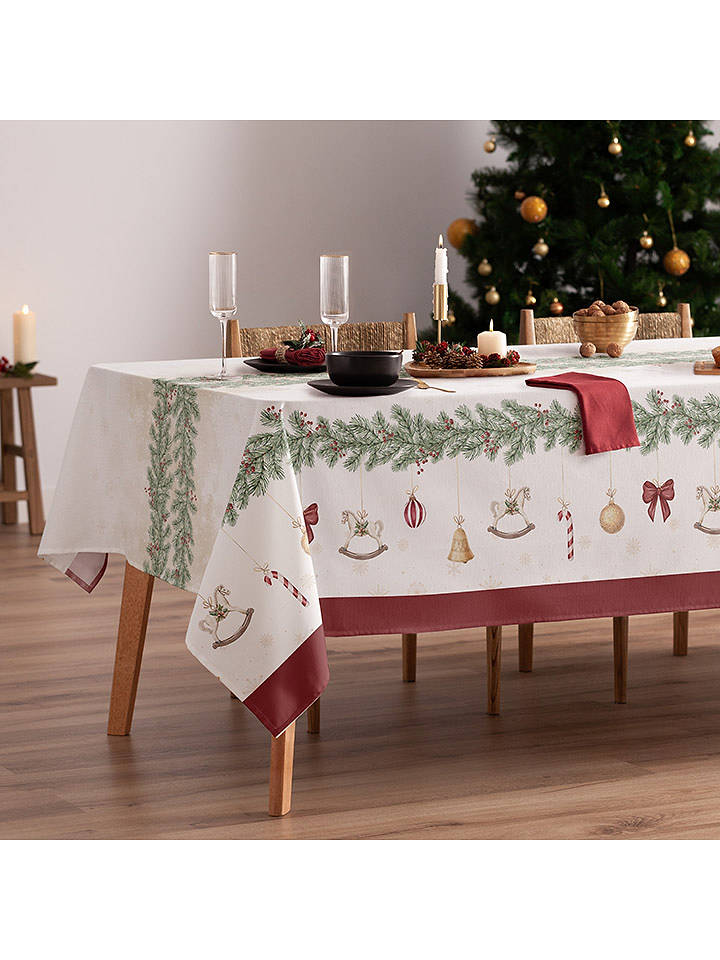 mint Deco Tischdecke "Christmas Gabriel" in Weiß/ Rot - 155x100 cm