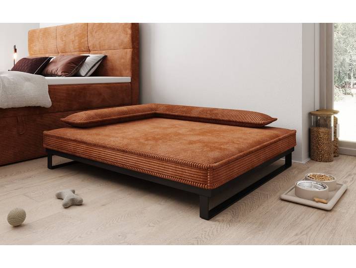 Hundebett Milo – 100x120 cm mit Cordbezug & Metallrahmen - 100x120 cm - Orange - Cord - Luxusbetten24