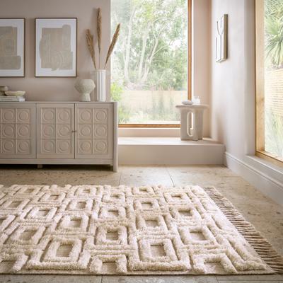 Wollteppich FLAIR RUGS "Greek Key", beige (natur), B:160cm H:5mm L:230cm, Wolle, Teppiche, Shaggy Wolle