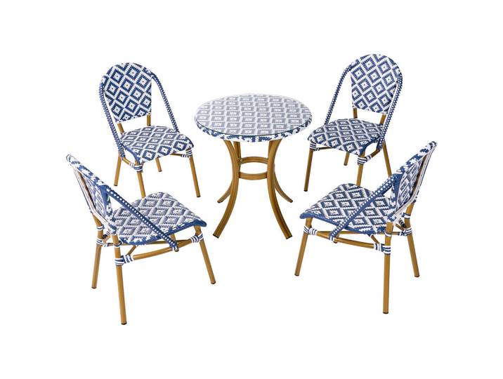 Beliani Gartenmöbel-Set 4-Sitzer Naturfarben Rifreddo, Naturfarben, Blau, Beige, Weiß, Kunststoff, Gartenmöbel, Gartengarnituren, Gartenmöbel-Sets