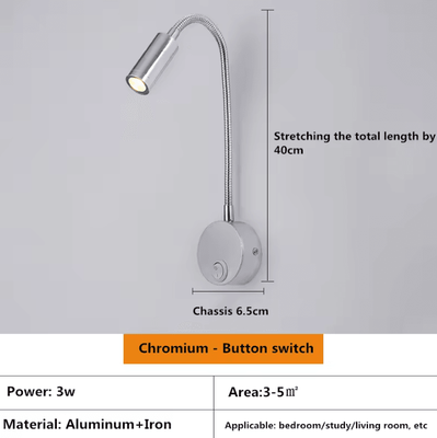 Inspire Curations 3W Flexible Gooseneck LED Reading Wall Lamp chromium Color 3w 3000k