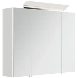 Spiegelschrank 80cm inkl. Design LED-Lampe und Glasböden weiss hochglanz