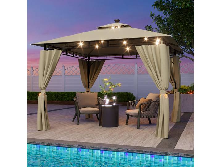 Devoko Devoke – pavillon de jardin 3x3 m, arbre de luxe étanche avec lumières LED, tente de fête d'avion, tonnelle encadrée en métal