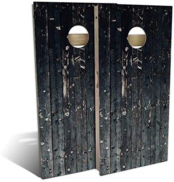 Skip's Garage Black Plank Outdoor Cornhole Board Set