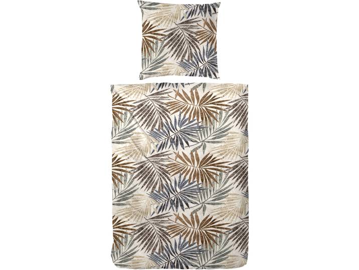 Bettwäsche PRIMERA Mako-Satin Bettwäsche Palmeral , beige, B/L: 135cm x 200cm, 1 Stk., 1 Stk., Mako-Satin, B/L: 80cm x 80cm, 2 Stk., Mako-Satin, Obermaterial: 100% Baumwolle, Bettwäsche, Bettwäsche, mit beruhigenden Palmenblättern