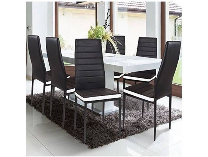 Chaises Salle à Manger contemporain Lot de 6 Noires Bandeau Blanc pour Salle à Manger