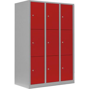 Lüllmann Schließfachschrank 523334, rot, 9 Fächer, Stahl, 119 x 180cm, mit Zylinderschloss