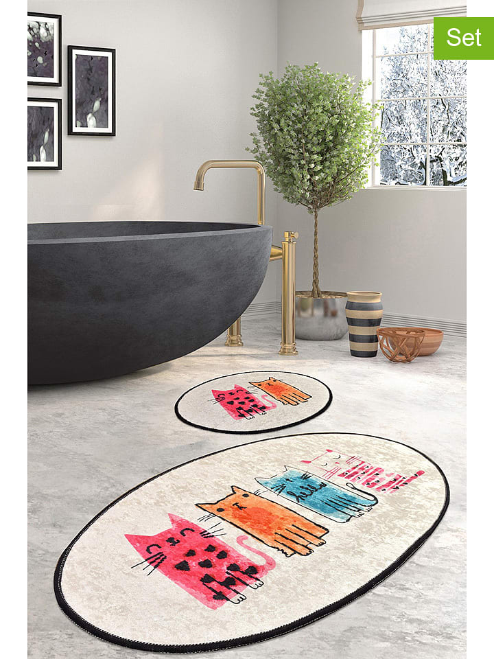 Colourful Cotton 2er-Set: Badvorleger in Beige/ Bunt - onesize