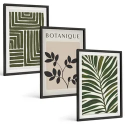 BILDER SET 3er Set - 40x60 cm Schwarzer Rahmen - Botanischer Boho-Minimalismus