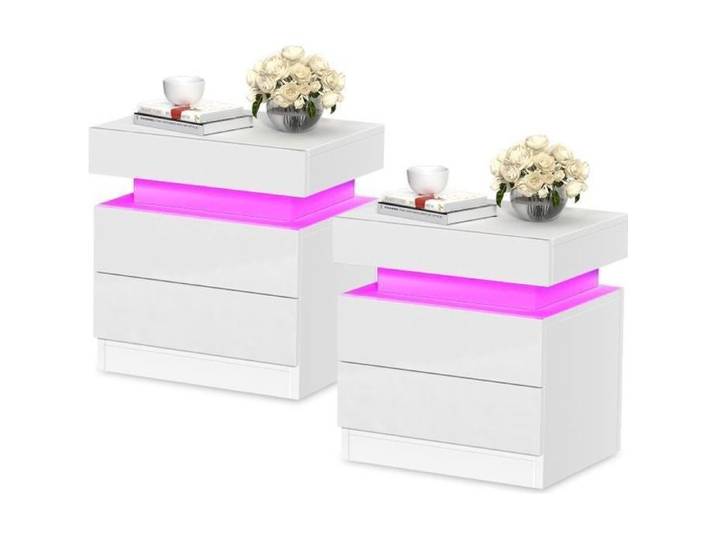 Table de chevet - VIVOLILV - Lot de 2 - 2 tiroirs - LED RVB