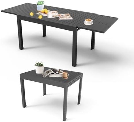 Generisch Domi Gartentisch Ausziehbar 90-180 cm, Aluminium Esstisch Ausziehbar für Terrasse Outdoor mit E-Coat Beschichtung, Gartenmöbel Tisch für 4-6 Personen in Schwarze Farbe