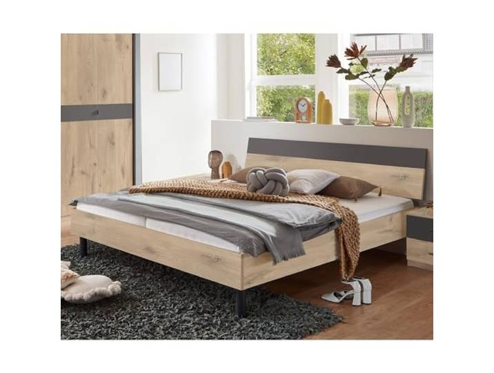 Lomadox Doppelbett Bettgestell Liegefläche 160x200 cm in Eiche mit Graphit