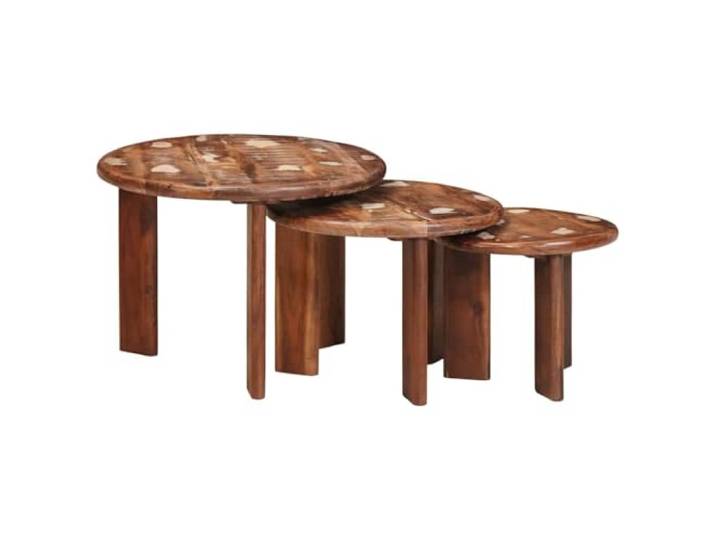 KMVXCVNM Couchtisch 3er Set Massives Altholz Nesting Tische Mehrfarbig Platzsparende Satztische für Wohnbereich und Schlafzimmer, flexibel ineinander schiebbar mit runder Vintage-Platte.