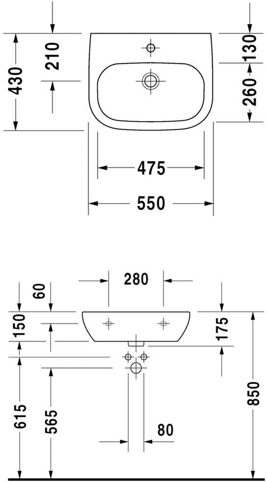 Duravit D-Code Waschtisch Med 55 cm mit Hahnloch