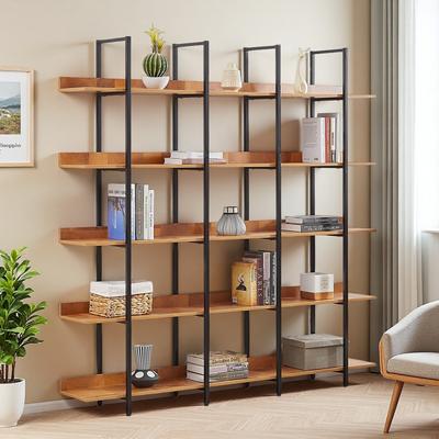 ZWYO HOSIMU 70.7in MDF+Metal 5-Tier Open Bookshelf with Vintage Industrial Style, Display Rack with 80lbs Shelf Capacity & Anti-Fall Device