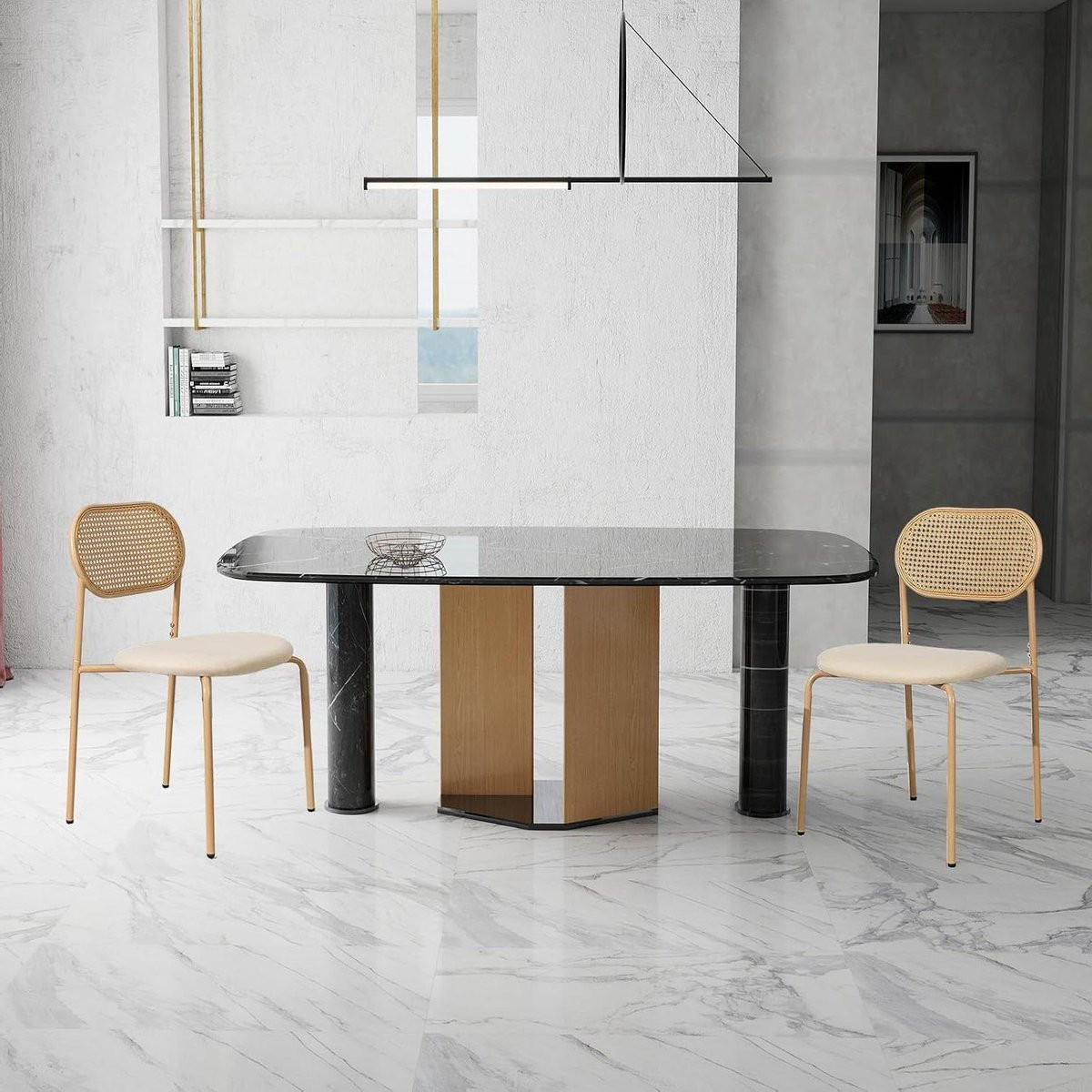 Set van 2 ergonomische rotan eetkamerstoelen - Bruin