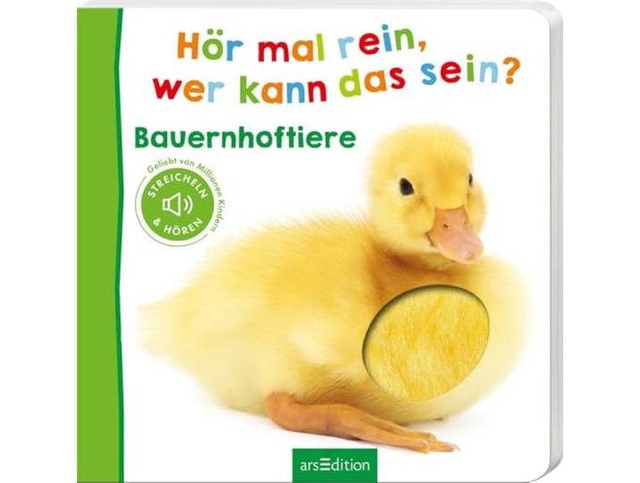Hör mal rein, wer kann das sein? – Bauernhoftiere: Streicheln und hören Hochwertiges Pappbilderbuch mit 5 Sounds und Fühlelementen für Kinder ab 6 Monaten