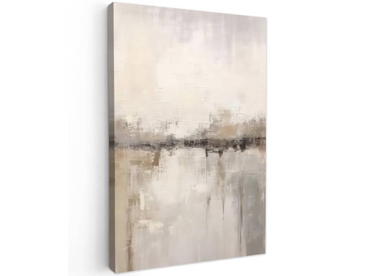 MuchoWow Leinwandbild - Moderne Kunst - Abstrakt - Beige - 60x90 - Kunstdruck, Textil, Kiefer, Rechteckig, 60x90 cm, gerahmt, Bilder & Rahmen, Bilder, Wandbilder