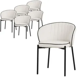 ML-Design Esszimmerstühle 6er Set Beige, Stoffbezug & Metallbeine