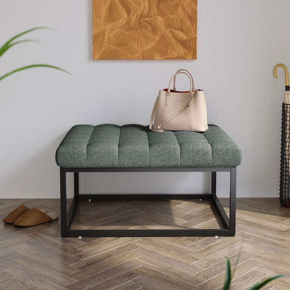 Latitude Run 84 cm W Linen Tufted Square Footstool Gray 46cm H X 84cm W X 84cm D