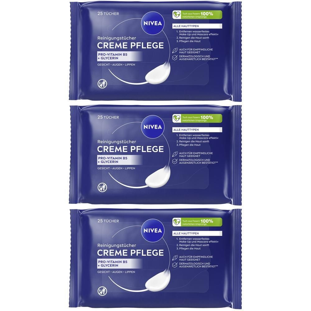 Nivea Creme Pflege Reinigungstücher 3in1 Alle Hauttypen 25 Stück x3 3x25 St