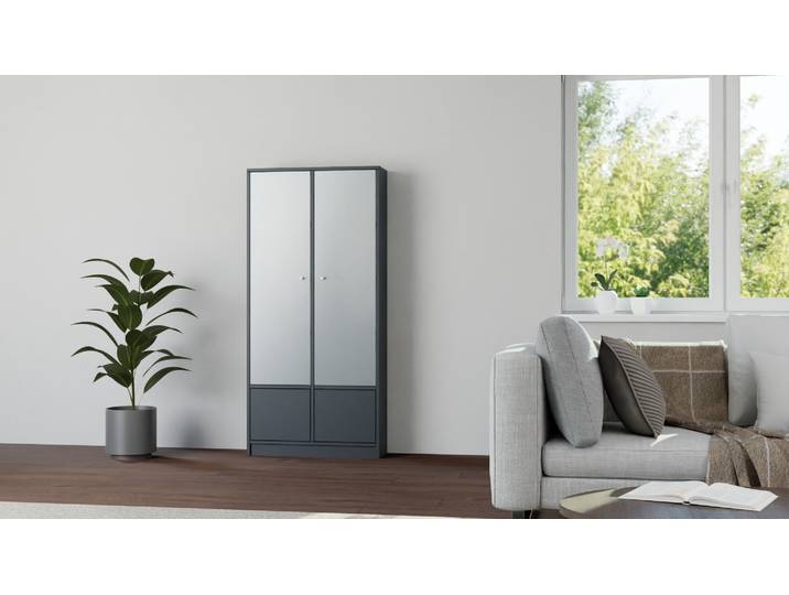 Vitrine mit Flügeltüren - Vitrinenschrank mit vielen Optionen Premium Dekore Schwarz