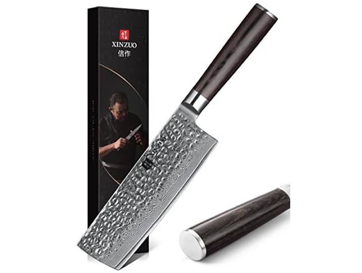 XINZUO Damaststahl 17cm Nakirimesser Hammerfinish scharf Küchenmesser Pakkaholz Griff -67 Schichten Damaststahl profi Kochmesser handgeschmiedetes Damastmesser für Fleisch, Fische, Gemüse, Obst
