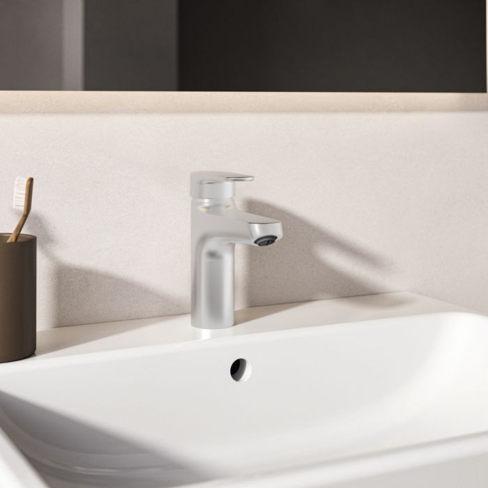 Ideal Standard Waschischarmatur BE130SI Ausldung 120mm, BlueStart, mit Ablaufgarnitur, Silver
