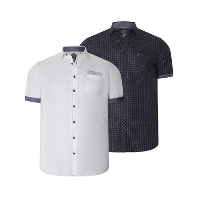Kurzarmhemd JAN VANDERSTORM "Doppelpack Hemd HENOCH", Herren, Gr. 6XL, weit, blau (dunkelblau weiß), Obermaterial: 100% Baumwolle CO., Hemden