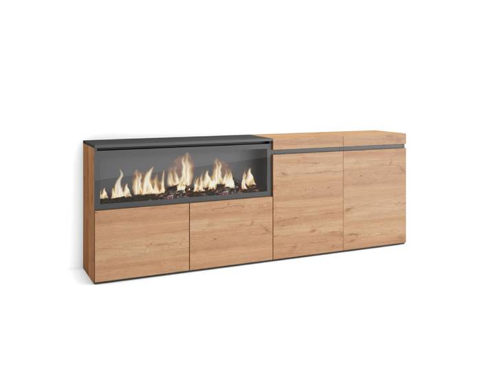 Buffet effet bois chêne 208x35x75cm cheminée effet feu xxl